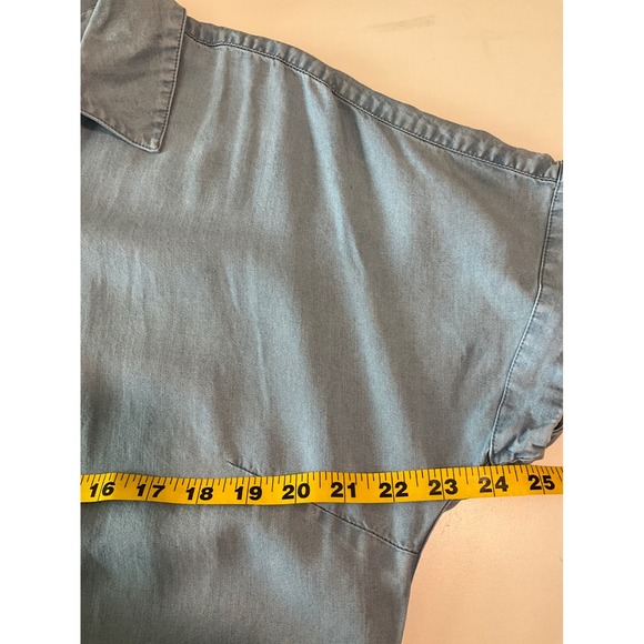 Soft Surroundings Blue Chambray Midi Button Up Shirt Dress Short Sleeve Pockets - Picture 4 of 5